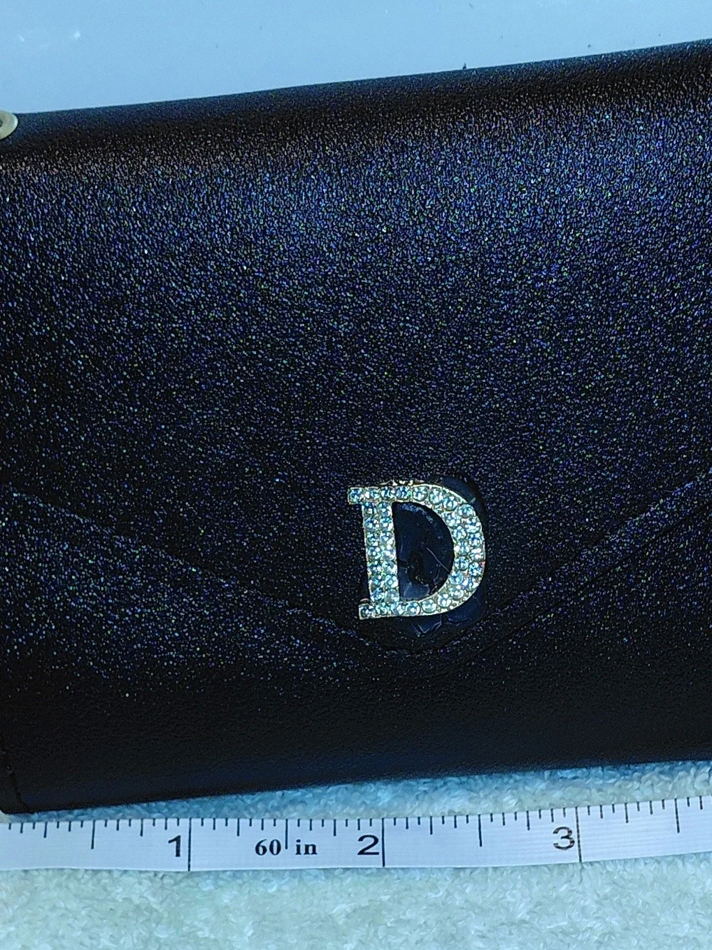 Rhinestone 'D' Accent Black Women's Clutch Wallet